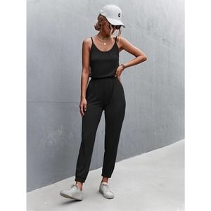 Athletic minimalist Adjustable Strap Cami Jumpsuit black